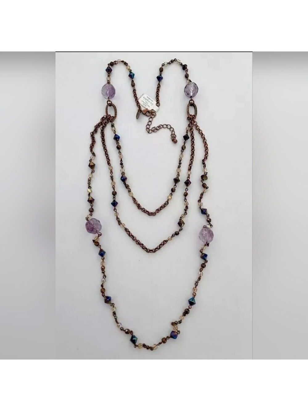 LIA SOPHIA COPPERY TONE LIGHT PURPLE RESIN 19"-23" NECKLACE NWT NWOT